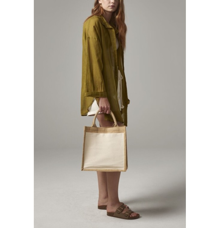 Cotton Pocket Jute Midi Tote